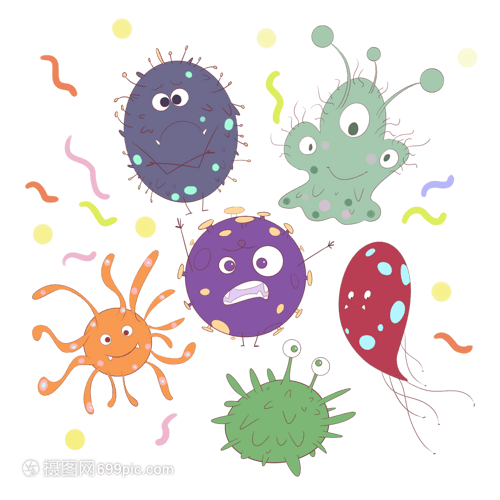 顏色多樣的卡通微生物